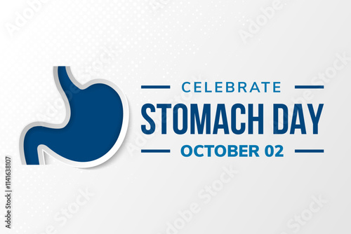 October 02 is celebrate of stomach Awareness Day poster vector illustration. blue on element and text, stomach icon. dot circle pattern in white. Template for background, banner, card. Important day
