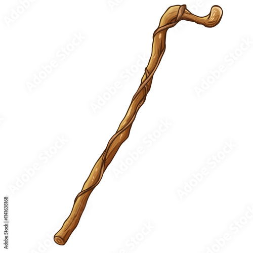 Ancient Wooden Walking Stick with Vine Detail