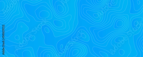 Abstract Black white and sky blue vector topographic map background. Lines Topographic contour lines vector map seamless pattern. thin curved wavy lines topology on a blue color background.