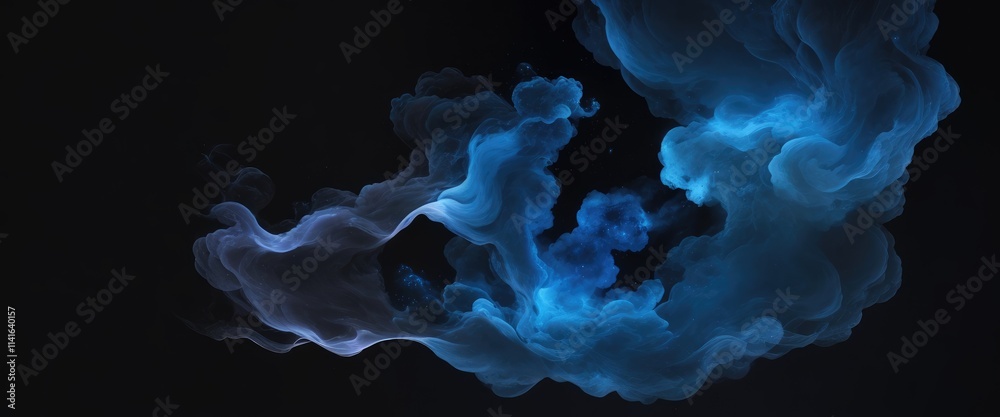 Fototapeta premium Abstract nebula smoke fire in Gray and Blue light isolated on a black background
