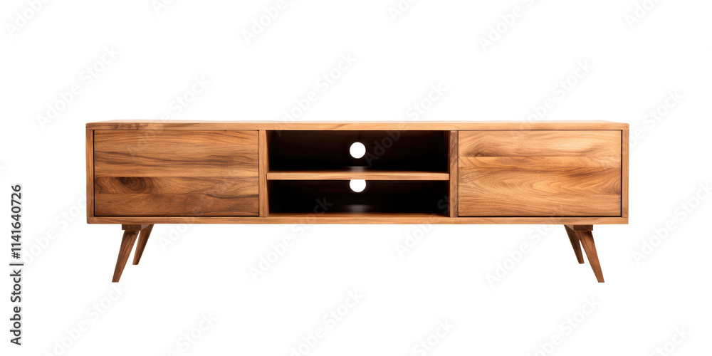 Modern wood tv stand isolated on transparent white background, Clipping Path Modern wood tv stand isolated on transparent white background, Clipping Path