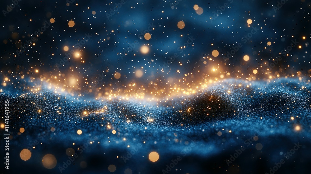 Glittering Blue And Gold Particles Floating In Space