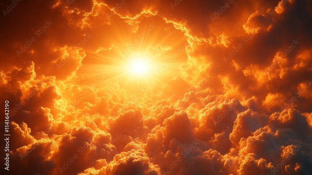 Dramatic sunset with glowing clouds and sunburst Dramatic sunset with glowing clouds and sunburst