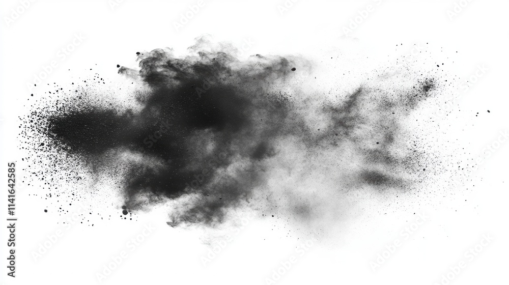 Dramatic Black Powder Clouds Creating Artistic Abstract Patterns in a White Background for Creative Projects and Design Inspiration Dramatic Black Powder Clouds Creating Artistic Abstract Patterns in a White Background for Creative Projects and Design Inspiration