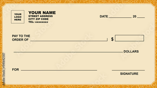 Blank Check template or cheque template in earth color, 300dpi