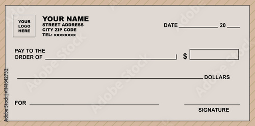 Blank Check template or cheque template in brown color, 300dpi