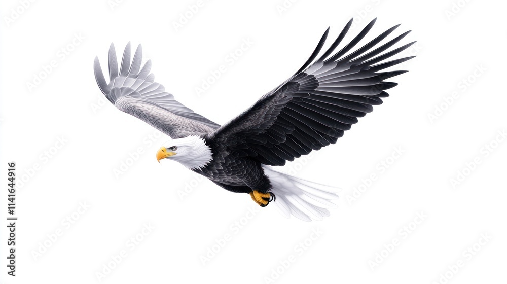 Obraz premium A majestic eagle soaring through the sky with outstretched wings.