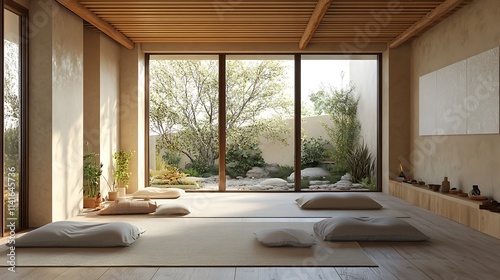 Fototapeta Naklejka Na Ścianę i Meble -  Calming yoga space with natural tones