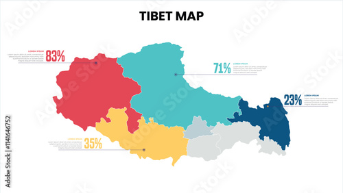 Tibet Modern Map Percentage Infographic Template Detailed infographic map of Tibet