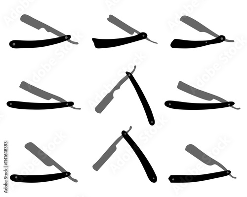 Black isolated silhouettes of razors  on a white background