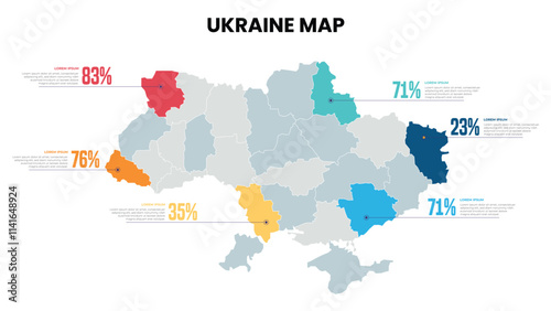 Ukraine Modern Map Percentage Infographic Template Detailed infographic map of Ukraine