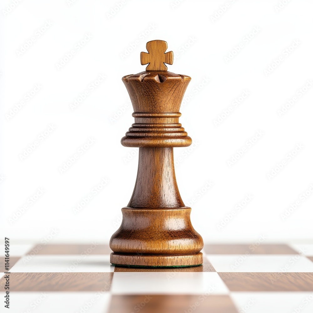 Elegant wooden chess piece on a checkered board. Elegant wooden chess piece on a checkered board.
