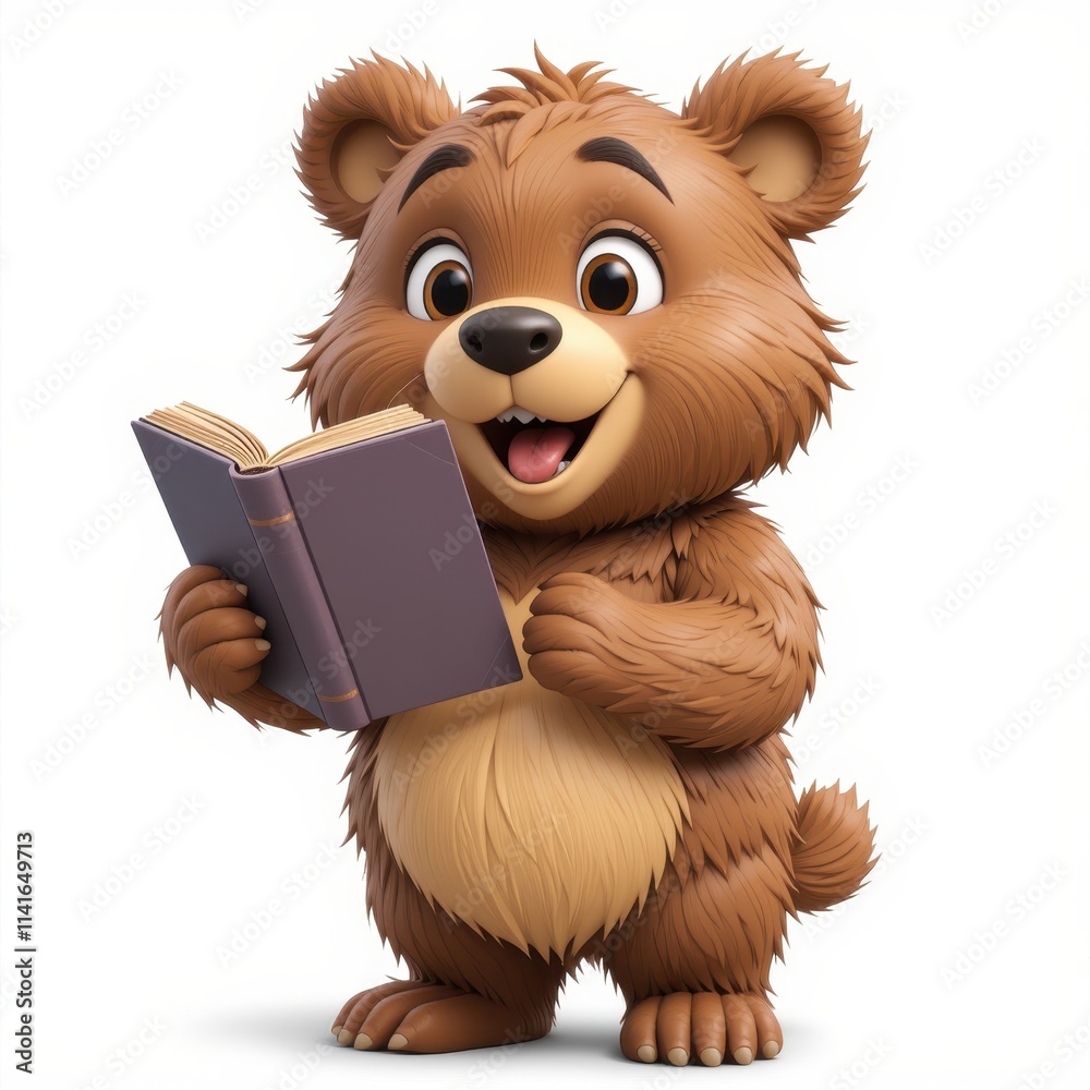 Happy cartoon bear reading a book, ideal for education, learning, or children's themes.
Happy cartoon bear reading a book, ideal for education, learning, or children's themes.
