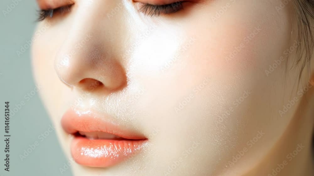 Close up of woman glowing skin with natural and dewy makeup. Close up of woman glowing skin with natural and dewy makeup.