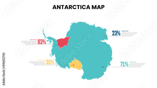 Antarctica Modern Map Percentage Infographic Template Detailed infographic map of Antarctica