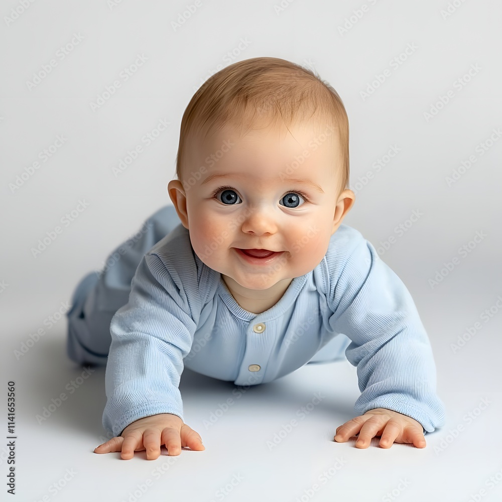 A smiling baby crawling on a smooth surface, showcasing innocence and joy. A smiling baby crawling on a smooth surface, showcasing innocence and joy.