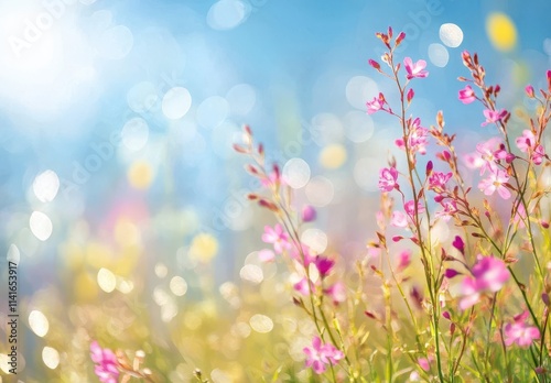 Vibrant Spring Blooms in a Sunlit Garden with Soft Bokeh Background Creating a Dreamy Atmosphere of Nature's Beauty and Colors