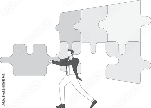 Broken relationship, disengaged from team, contract rescinded or agreement terminated, partnership breakdown, business agreement lapsed, businessman pushing away puzzle pieces