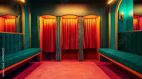 Luxury dressing room with velvetlined seating on a isolated colorful background photo
