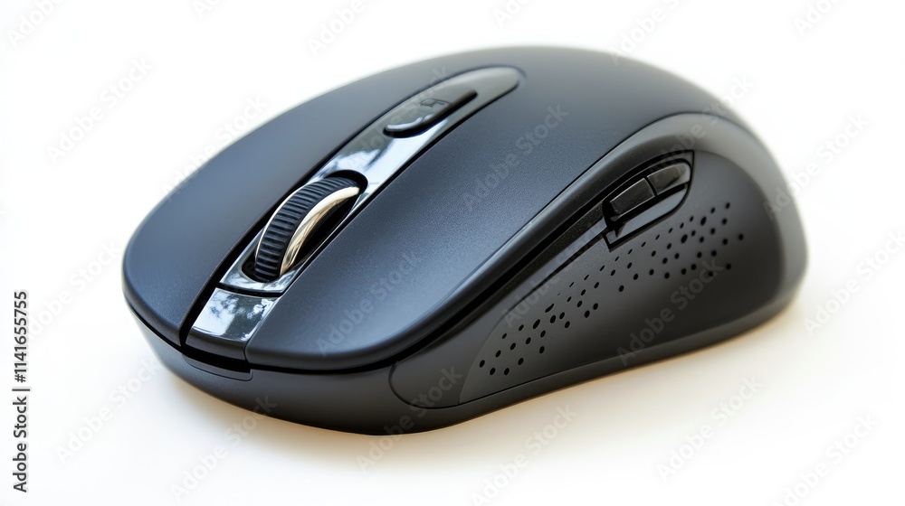 A high-quality image of a black wireless mouse isolated on a clean white background, perfect for product display or tech-related content. A high-quality image of a black wireless mouse isolated on a clean white background, perfect for product display or tech-related content.