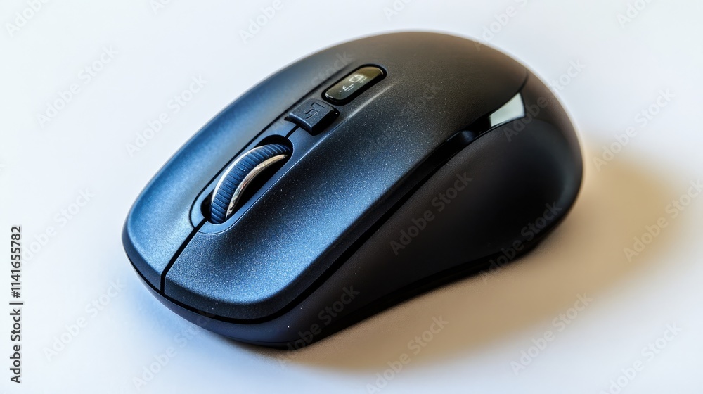 A high-resolution image of a black wireless mouse on a white background, ideal for tech product catalogs or e-commerce listings. A high-resolution image of a black wireless mouse on a white background, ideal for tech product catalogs or e-commerce listings.