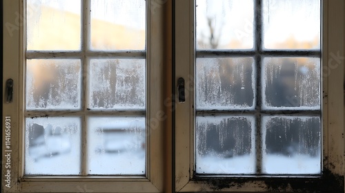 Frosty Winter Windowpanes: A Cold Day's View. AI Generated