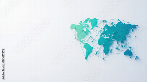 world map with connecting lines in gradient blue, showcasing global connections and networks. This design emphasizes modernity and technology in visually appealing way