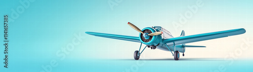 model airplane in metallic blue with propeller, set against gradient background. design showcases vintage aviation aesthetics and captures sense of nostalgia and adventure photo