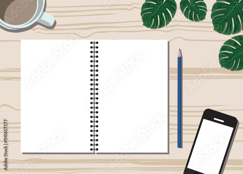 vector tamplate a cup coffee, mobile phone, and book