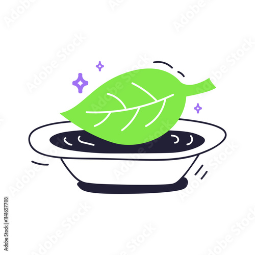 A vibrant green leaf on a plate symbolizes freshness and healthy eating.