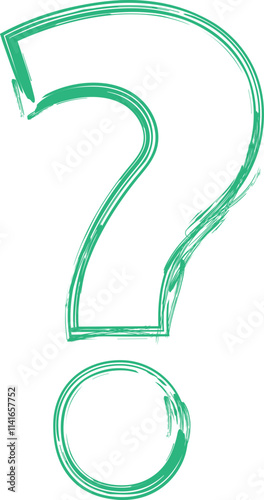 A green, sketched question mark symbolizing curiosity and inquiry.
