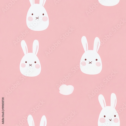 Blushing Bunny Bliss Minimal rabbit faces with floppy ears and tiny noses scattered across a pastel pink  photo