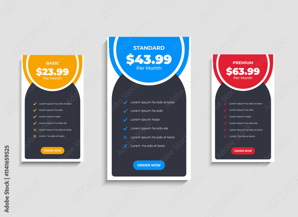 Modern Pricing comparison table template design Modern Pricing comparison table template design