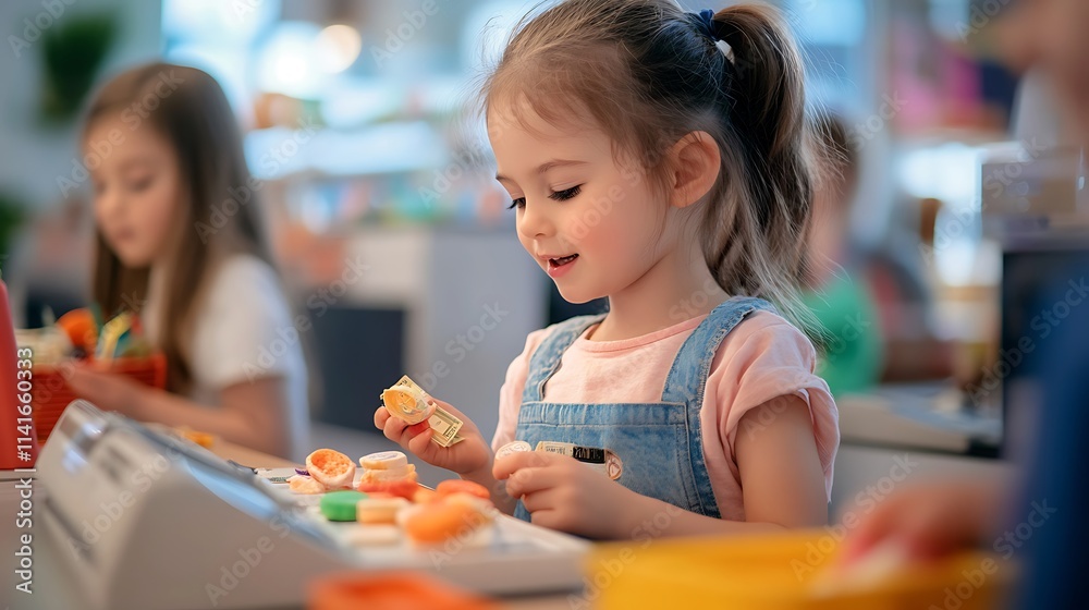 Adorable Girl Playing Shopkeeper: Candid Childhood Moment. AI Generated Adorable Girl Playing Shopkeeper: Candid Childhood Moment. AI Generated