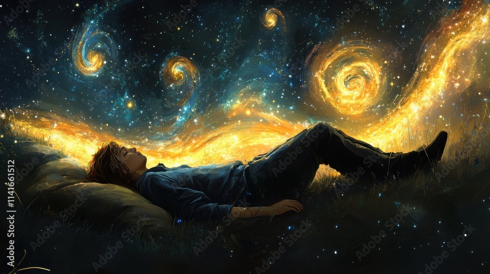 Obraz premium Cosmic Dreamer in a Starry Field