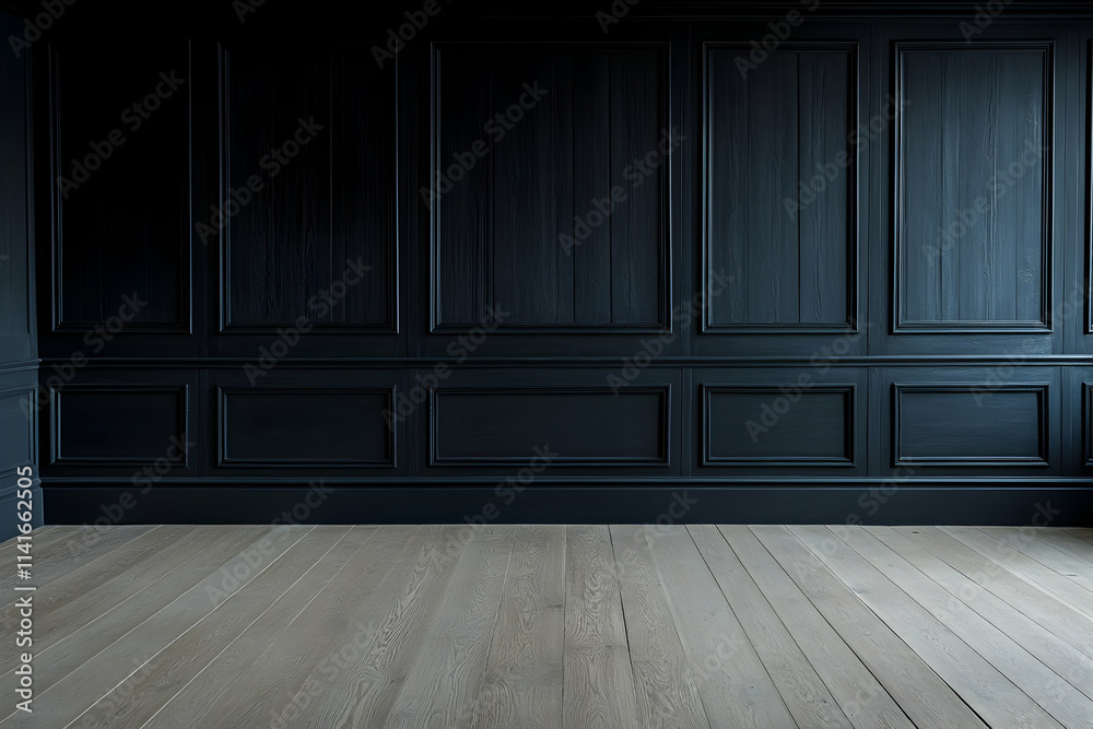 Dark wood paneled wall and floor in empty room. Dark wood paneled wall and floor in empty room.