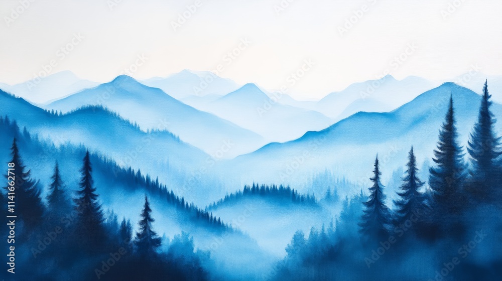 Misty blue mountains with pine forest in Misty blue mountains with pine forest in