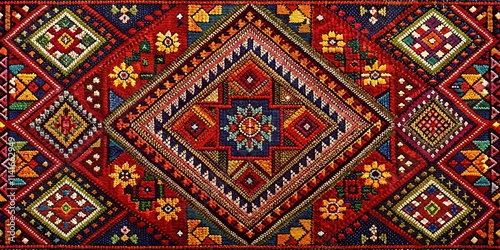 3D Ethnic Embroidery Carpet Design - Vibrant Abstract Art