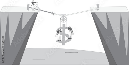 Reduce or release dollar debt, get rid of dollar bondage or debt, businessman holding scissors to cut the rope hanging heavy dollar sign