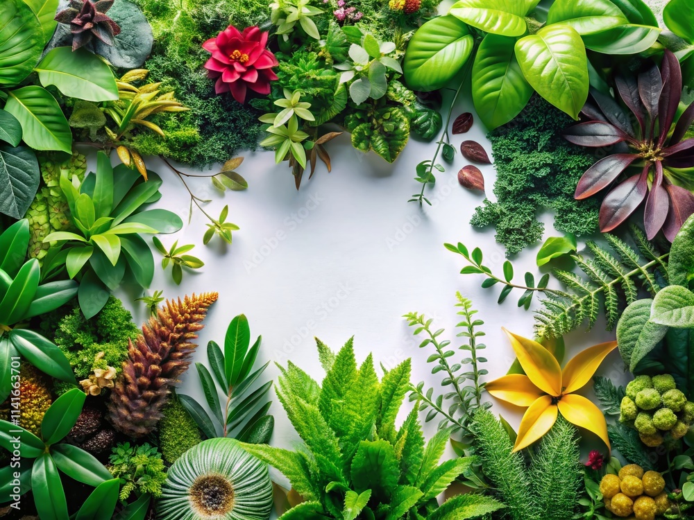Fototapeta premium Aerial Ecology Flat Lay - White Background Nature Plants
