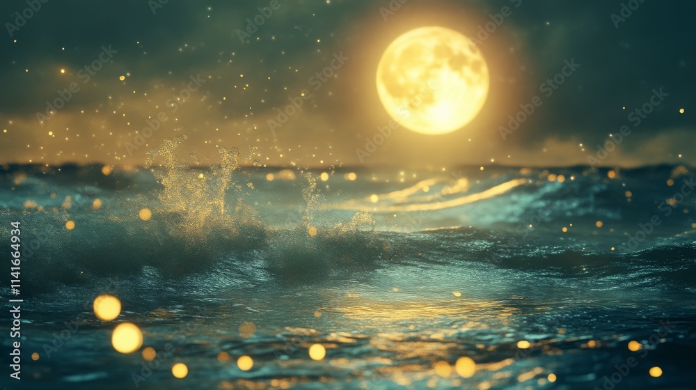 Moonlit ocean waves with glowing reflections Moonlit ocean waves with glowing reflections