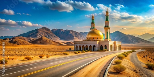 Desert Highway Mosque, Chrome Dome, Panoramic photo