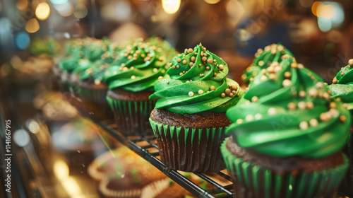 green cupcakes in a charming bakery, or St. Patrick's Day  photo