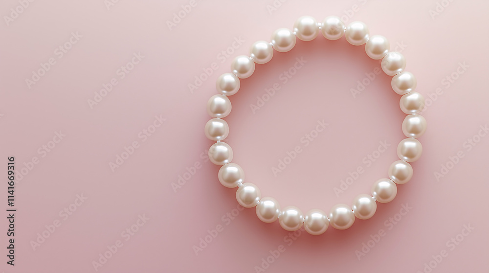 Obraz premium Elegant pearl necklace display soft pink background jewelry photography minimalist style close-up view timeless beauty
