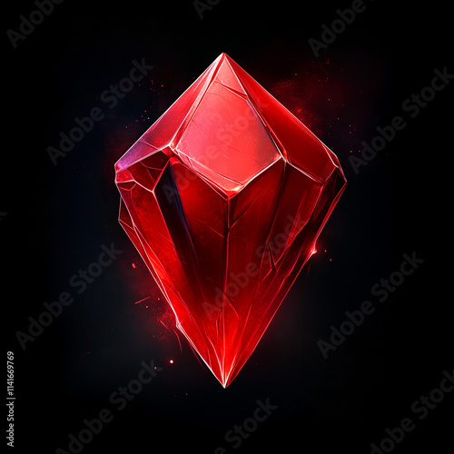 A red magic gem with some magic dust isolated in black background