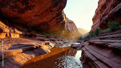 Karijini Dales Gorge Sedimentary Rocks, Asbestos, Depth, Natural Light, Atmospheric Landscape photo