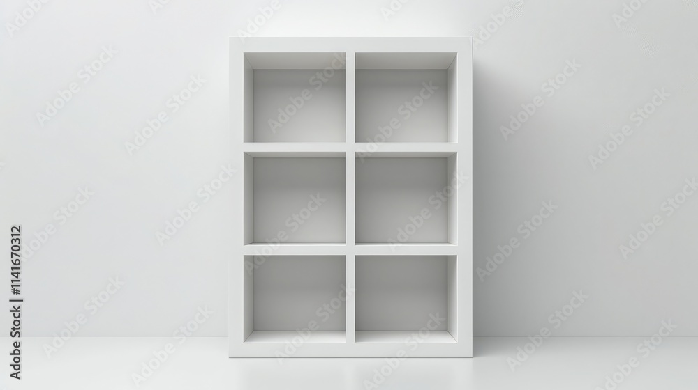 Fototapeta premium A minimalist, cube-style bookshelf with a simple, white frame, and clean, straight lines, isolated on a white background