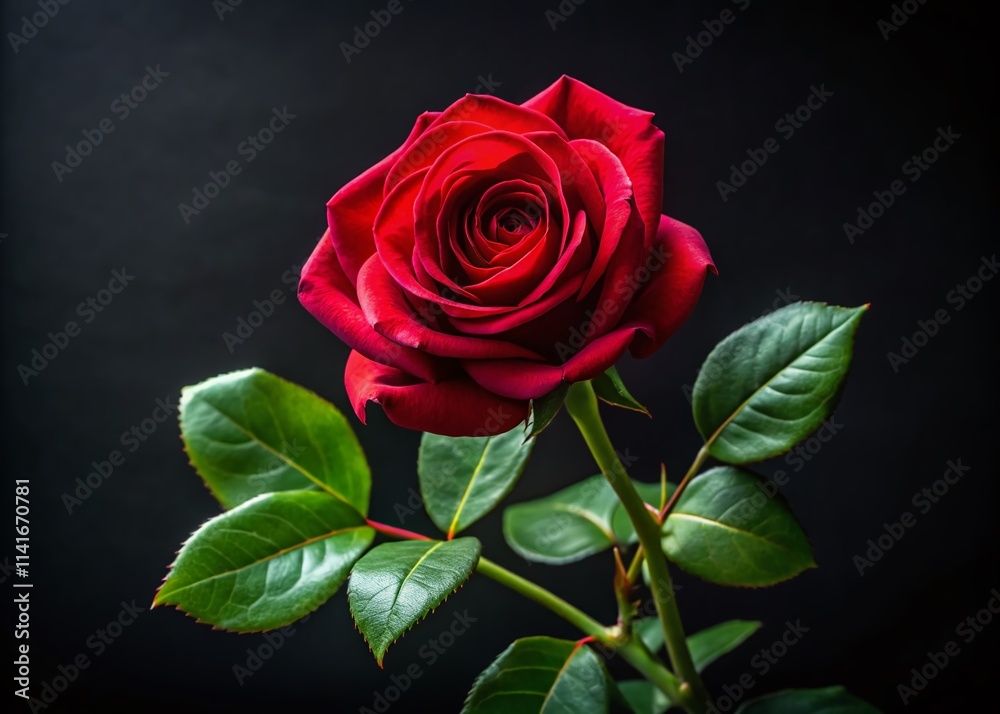 Naklejka premium Minimalist Red Rose, Black Background, Floral Still Life, Elegant Photography