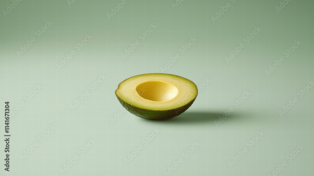 Avocado half on pastel green freshness and texture highlighted Avocado half on pastel green freshness and texture highlighted
