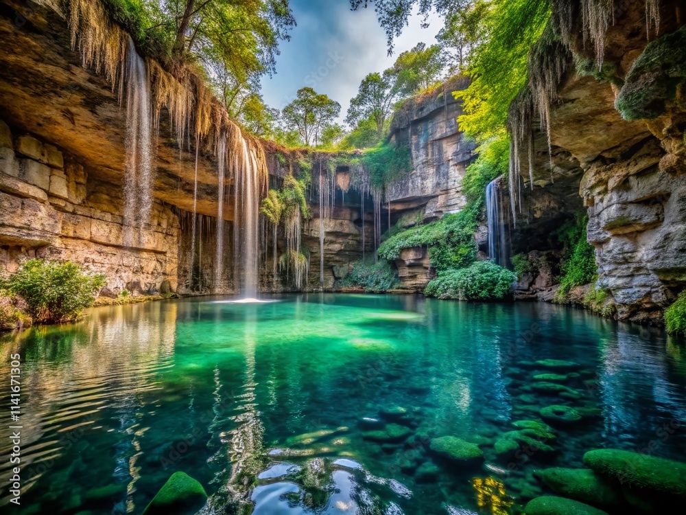 Mystical Cenote, Emerald Waters, Dark Rocks Mystical Cenote, Emerald Waters, Dark Rocks